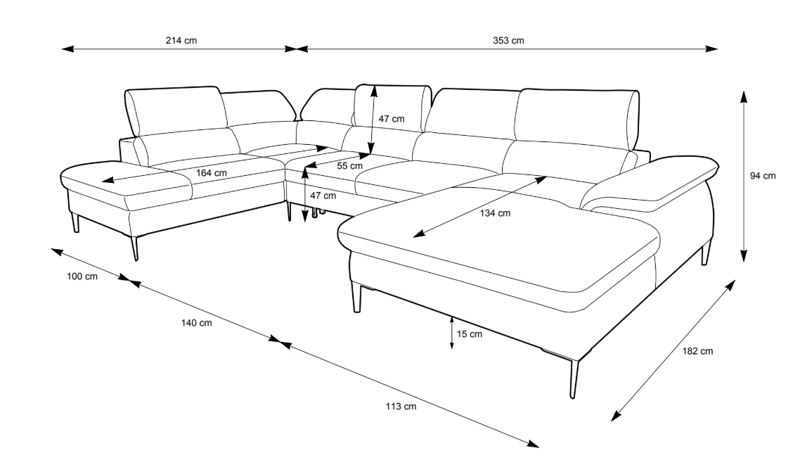 BLUE Narożnik Uniwersalny z regulowanymi zagłówkami na wysokich nóżkach obity tkaniną Vogue - zdjęcie produktu